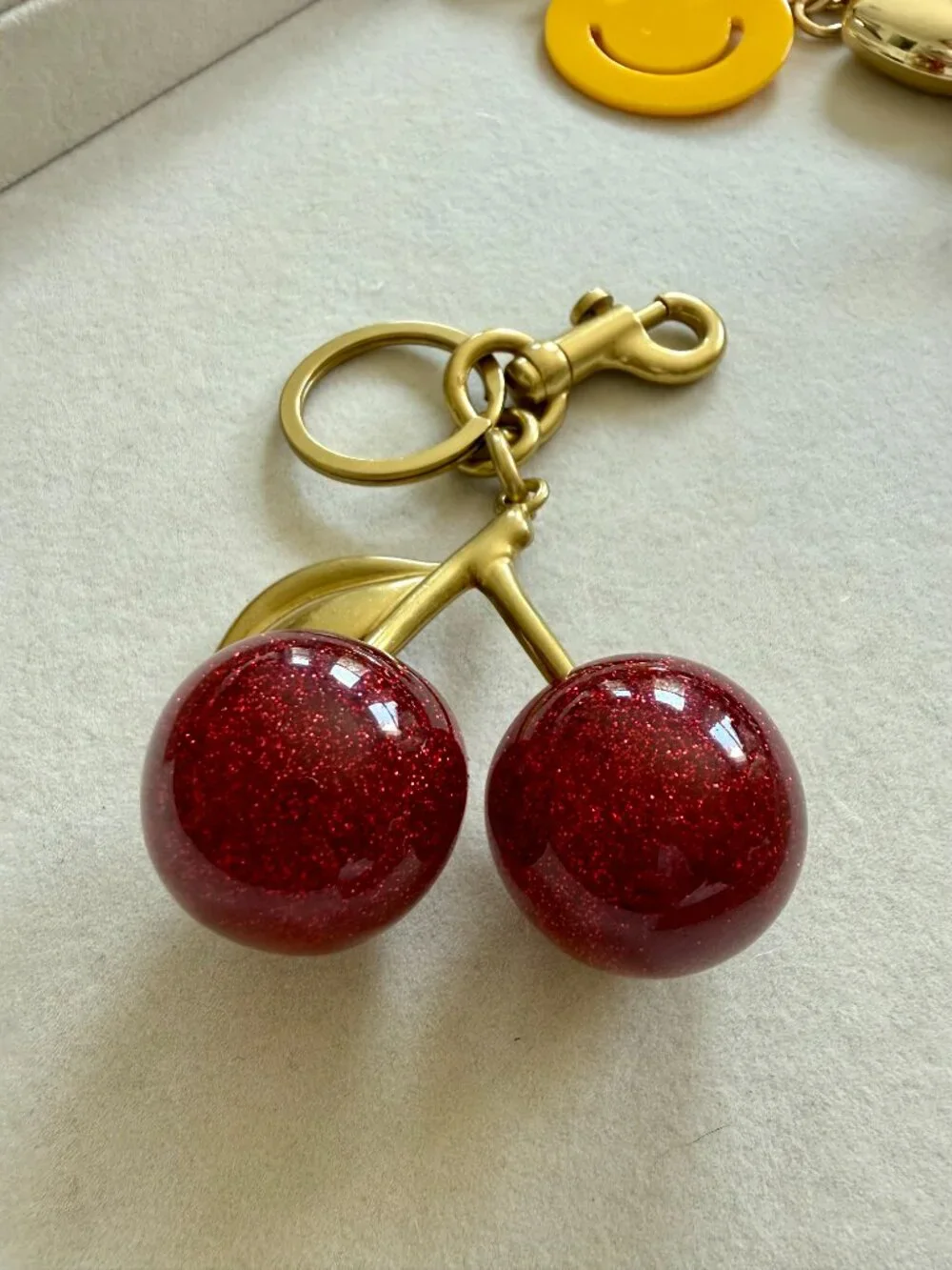 Jumbo Sparkly Cherry Bag Charm & Keychain – Red + Gold
